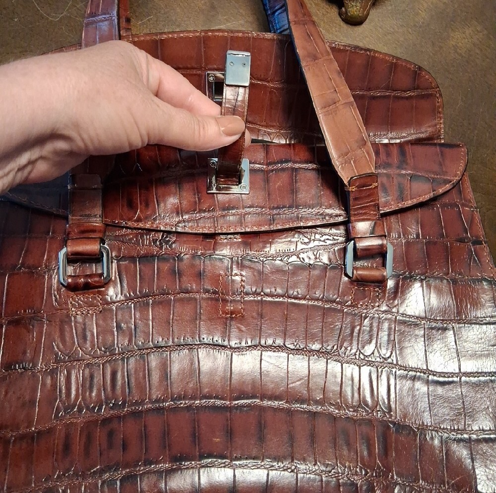 Adrienne Vittadini Rich Brown Croc-Embossed Tote Bag - Picture 6 of 13